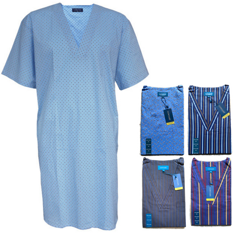 Contare V-Neck Mens Night Shirt 100% Cotton Pyjamas PJs Sleepwear Nightie Gown in Red