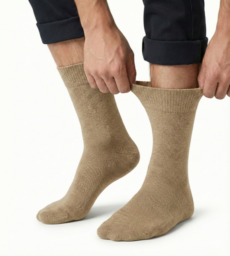 1x Pair Beige Cotton Rich Loose Top Socks (Comfort Diabetic Circulation)