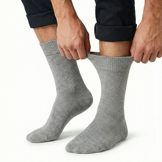 1x Pair Grey Cotton Rich Loose Top Socks (Comfort Diabetic Circulation)