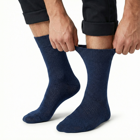 1x Pair Navy Blue Cotton Rich Loose Top Socks (Comfort Diabetic Circulation)