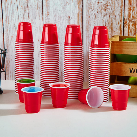 576x 2oz (60ml) Premium Plastic Red Mini Shot Cups Extra Strong PET BPA Free