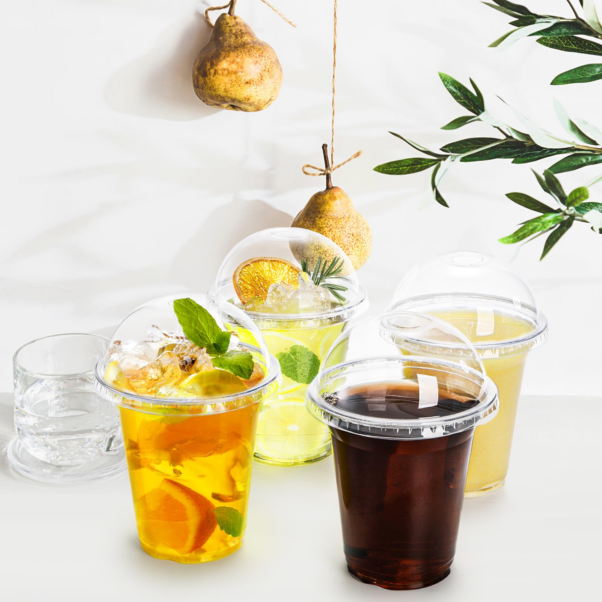 432x 14oz (420ml) Premium Plastic Clear Cups BPA Free - with Dome Lids