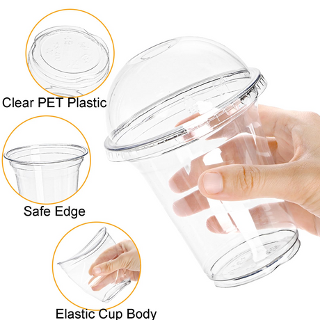 432x 14oz (420ml) Premium Plastic Clear Cups BPA Free - with Dome Lids
