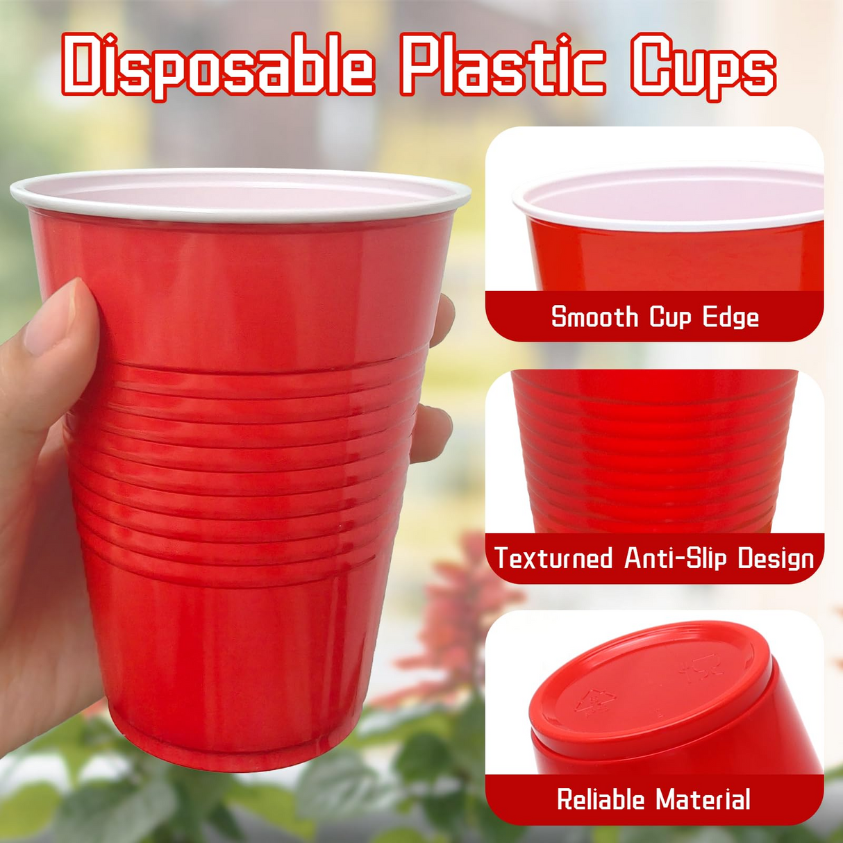384x 16oz (480ml) Premium Plastic Red Cups Extra Strong PET BPA Free