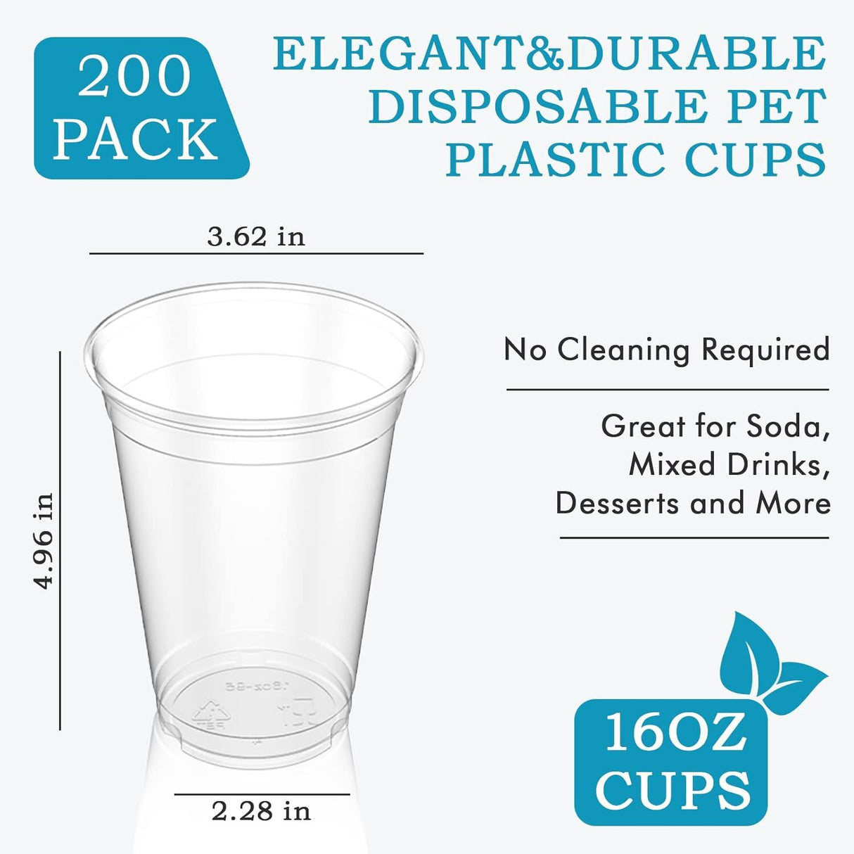 540x 16oz (480ml) Premium Plastic Clear Cups - BPA Free