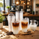 300x 24oz (710ml) Premium Plastic Clear Cups w/ Dome Lid (Smoothies, Juices, Coffee)