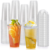 300x 24oz (710ml) Premium Plastic Clear Cups w/ Dome Lid (Smoothies, Juices, Coffee)