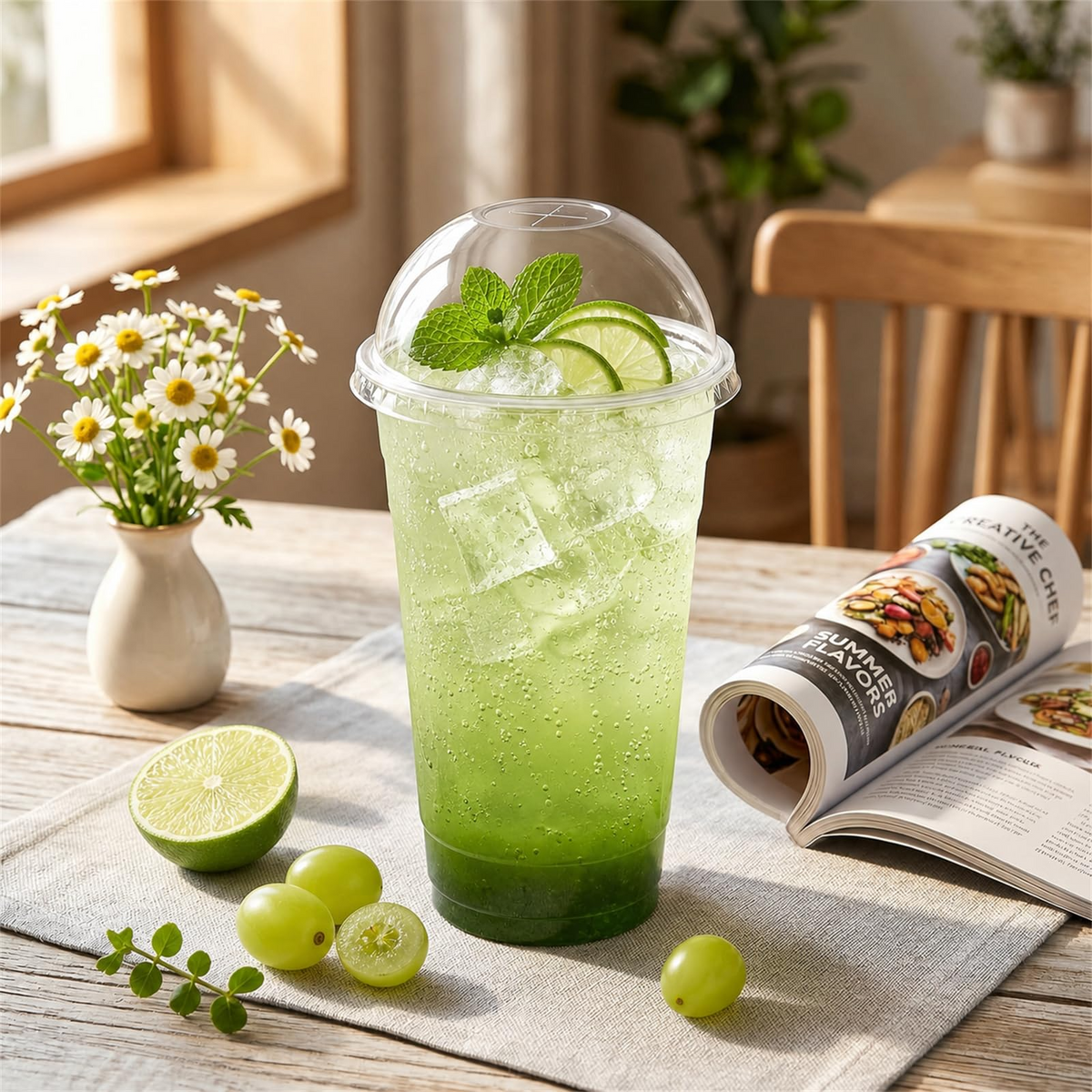 300x 24oz (710ml) Premium Plastic Clear Cups w/ Dome Lid (Smoothies, Juices, Coffee)