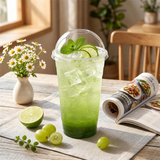 300x 24oz (710ml) Premium Plastic Clear Cups w/ Dome Lid (Smoothies, Juices, Coffee)