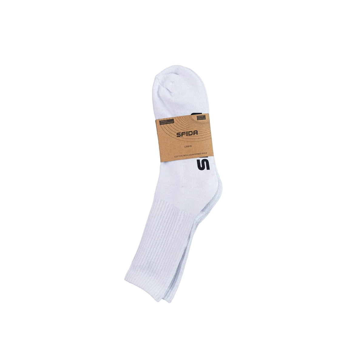 Sfida Kids Crew Sports Socks 3 Pair Pack - White (Kids Size 11-3) - WHITE