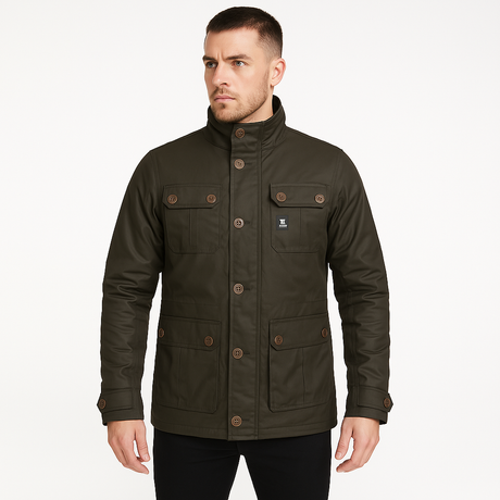 Crosshatch Mens Vinyl Quilted Jacket Warm Winter Joseph Style - Black - Medium