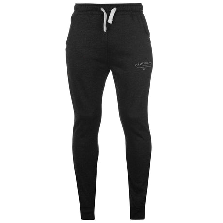 Crosshatch Leeroy Mens Skinny Track Pants - Charcoal Marle (Slim Cotton Gym Joggers)