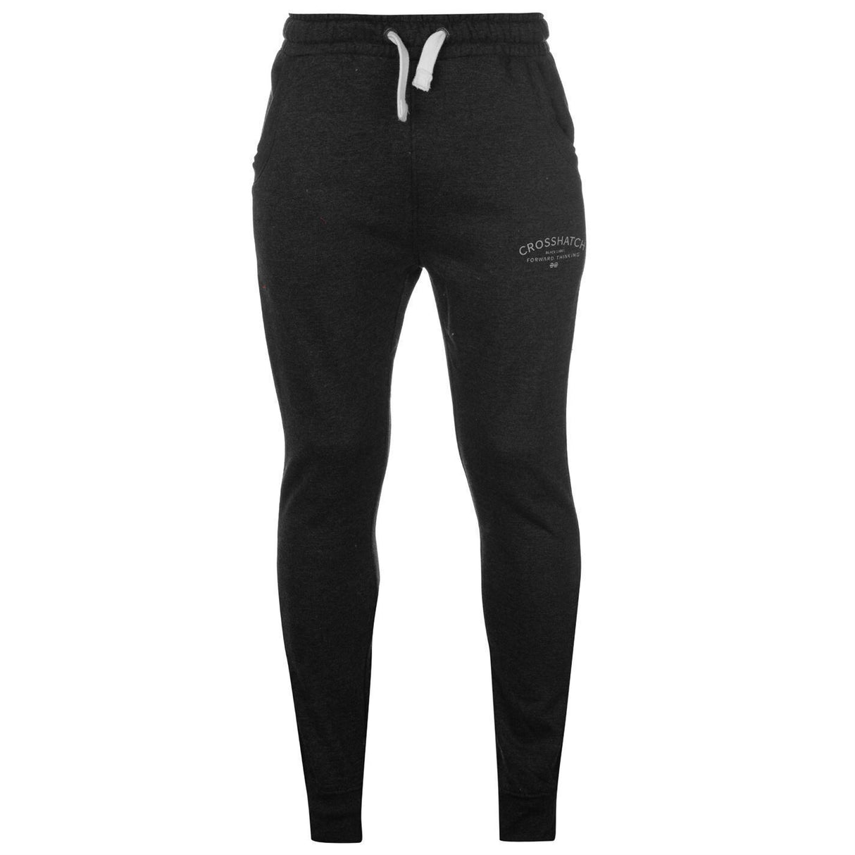 Crosshatch Leeroy Mens Skinny Track Pants - Charcoal Marle (Slim Cotton Gym Joggers)