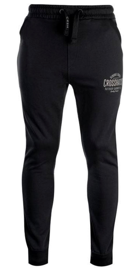 Crosshatch Seton Mens Skinny Track Pants - Black (Slim Cotton Gym Joggers)