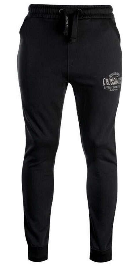 Crosshatch Seton Mens Skinny Track Pants - Black (Slim Cotton Gym Joggers)