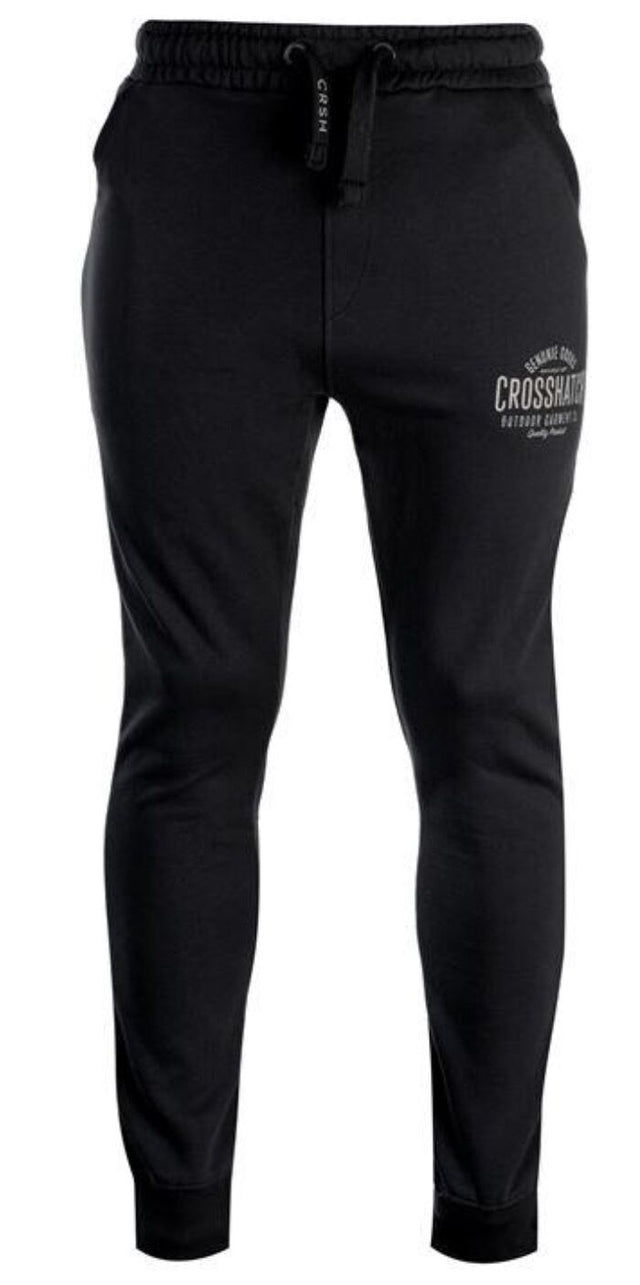 Crosshatch Seton Mens Skinny Track Pants - Black (Slim Cotton Gym Joggers)