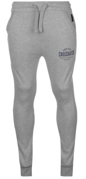 Crosshatch Seton Mens Skinny Track Pants - Light Grey (Slim Cotton Gym Joggers)