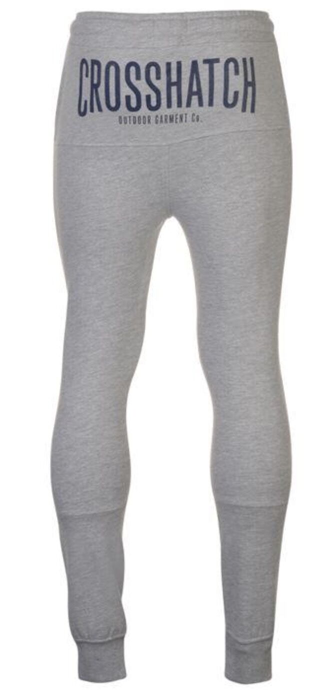Crosshatch Seton Mens Skinny Track Pants - Light Grey (Slim Cotton Gym Joggers)