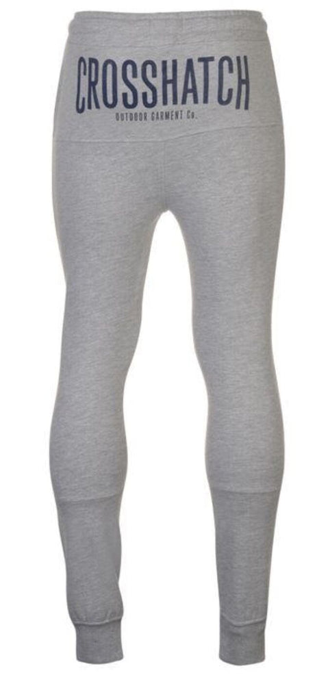 Crosshatch Seton Mens Skinny Track Pants - Light Grey (Slim Cotton Gym Joggers)
