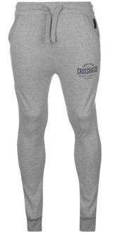 Crosshatch Seton Mens Skinny Track Pants - Light Grey (Slim Cotton Gym Joggers)