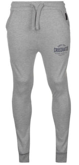 Crosshatch Seton Mens Skinny Track Pants - Light Grey (Slim Cotton Gym Joggers)