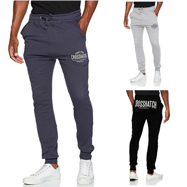 CROSSHATCH Seton  Skinny Track Pants Slim Trousers Cotton Gym Trackies Joggers - Indigo