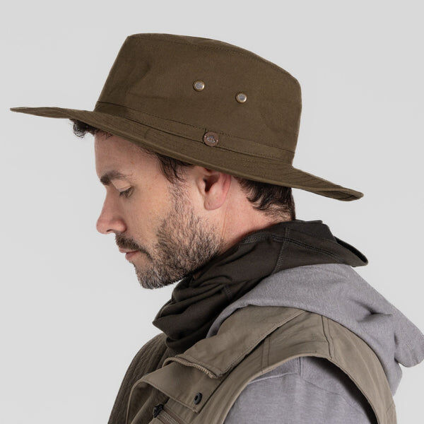 Craghoppers Kiwi Ranger Wide Brim Hat Unisex UPF50+ Water Repellent Anti-Insect in Dark Moss - S/M