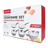 8pcs Clevinger Non-Stick Cookware Pots & Pans Set in Grey/White (PFOA Free)