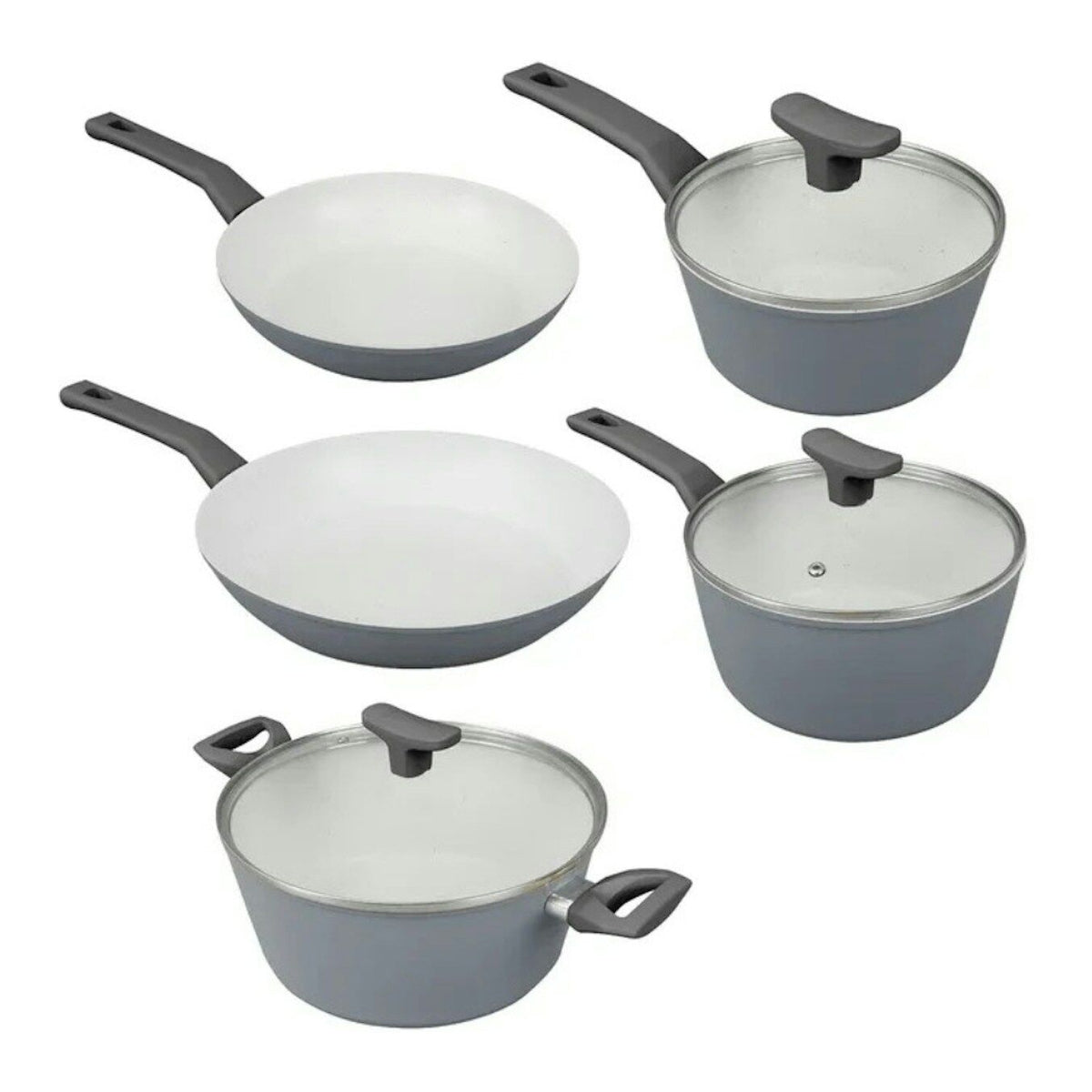 8pcs Clevinger Non-Stick Cookware Pots & Pans Set in Grey/White (PFOA Free)