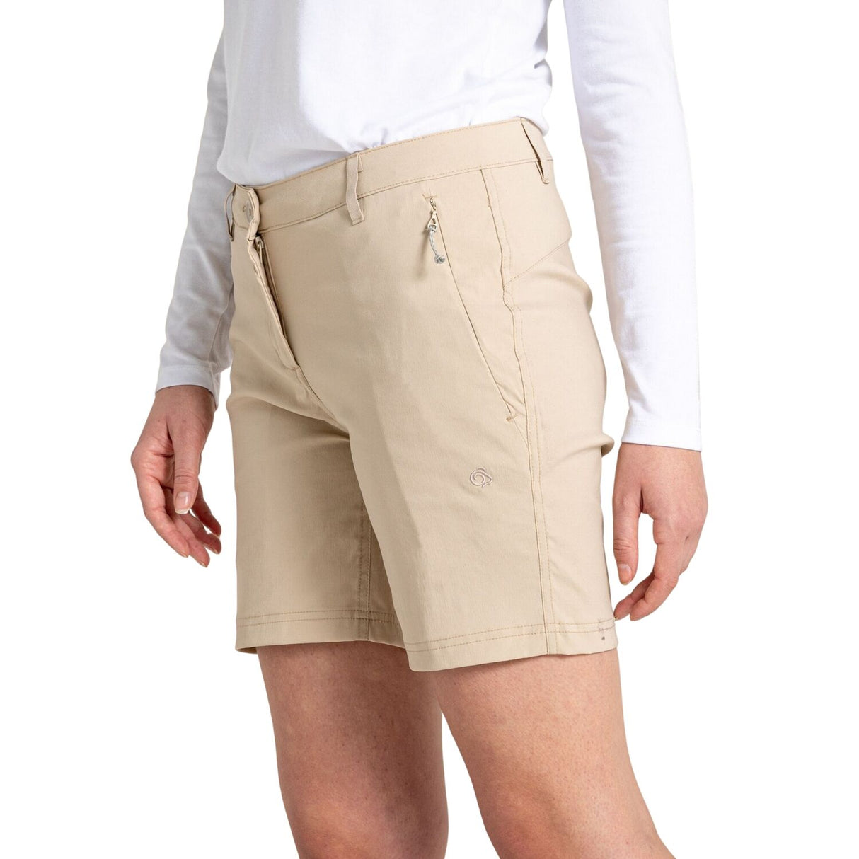 Craghoppers Kiwi Pro II Women’s Stretch Shorts UPF 50+ Water Repellent 7” in Desert Sand