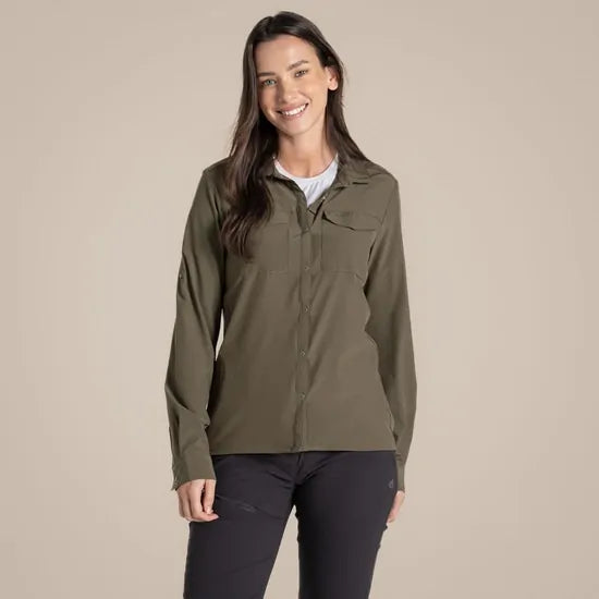 Craghoppers Womens Insect Repellent UPF50+ Quick Dry Pro Long Sleeve Shirt III in Wild Olive - 16