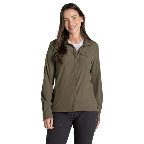 Craghoppers Womens Insect Repellent UPF50+ Quick Dry Pro Long Sleeve Shirt III in Wild Olive