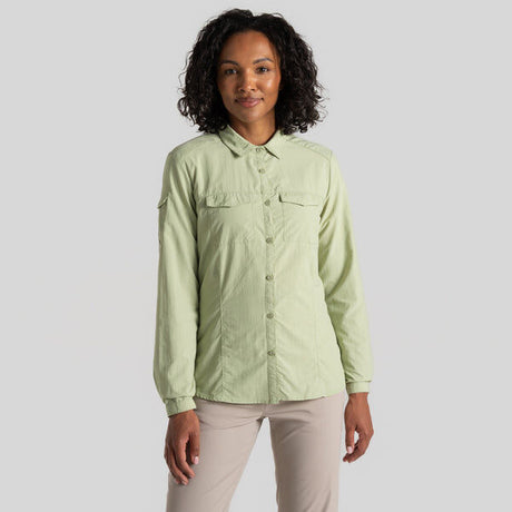 Craghoppers Womens Adventure Anti-Insect Quick Dry Long Sleeve Shirt III in Bud Green - 10