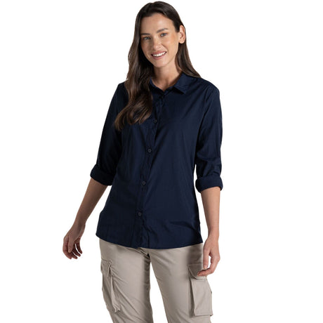 Craghoppers Womens Freeda Lightweight Anti-Insect Long Sleeve Travel Shirt in Blue Navy
