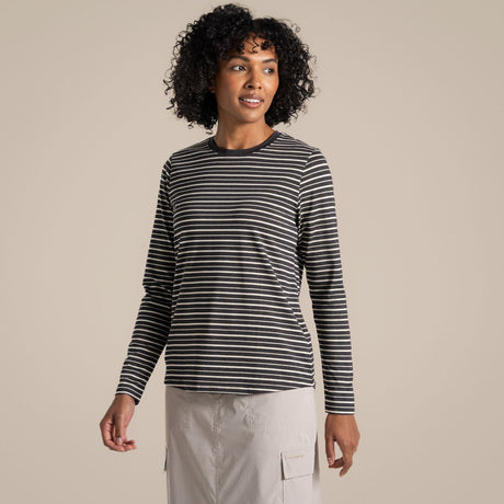 Craghoppers NosiLife Akona Long Sleeved Top in Charcoal Stripe