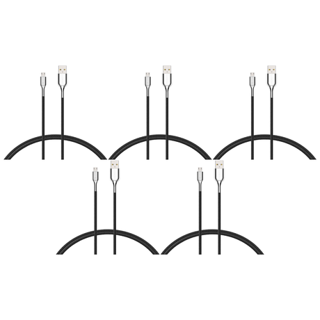 5x Cygnett 2-Metre Armoured Micro to USB-A Cable in Black (Bulk Pack)