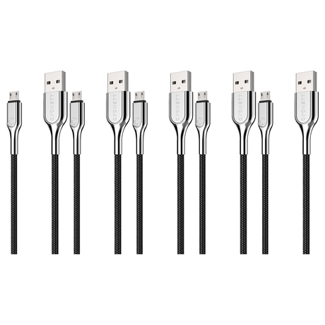 5x Cygnett 3-Metre Armoured Micro to USB-A Cable in Black (Bulk Pack)