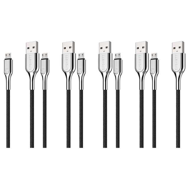 5x Cygnett 3-Metre Armoured Micro to USB-A Cable in Black (Bulk Pack)