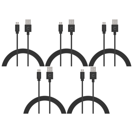 5x Cygnett 2-Metre Essentials Micro USB to USB-A Cable in Black (Bulk Pack)