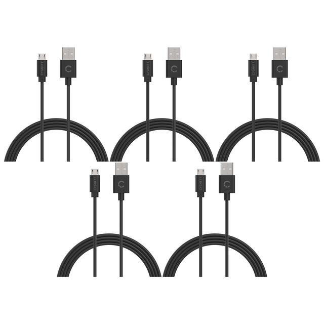 5x Cygnett 2-Metre Essentials Micro USB to USB-A Cable in Black (Bulk Pack)