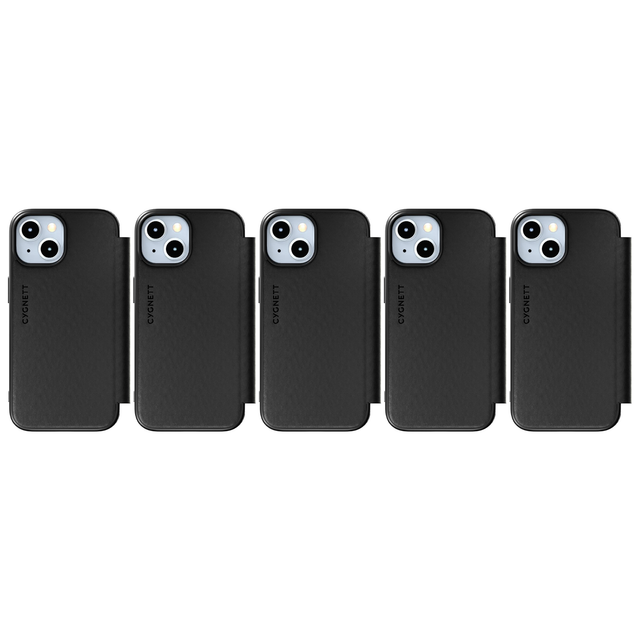 5x Cygnett Magnetic MagSafe Leather Wallet Case (Suits iPhone 15) Bulk Pack - Black