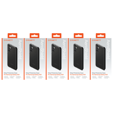 5x Cygnett AeroShield Case for Samsung Galaxy A25 Bulk Pack - Clear (Slim TPU Shock Absorbent)
