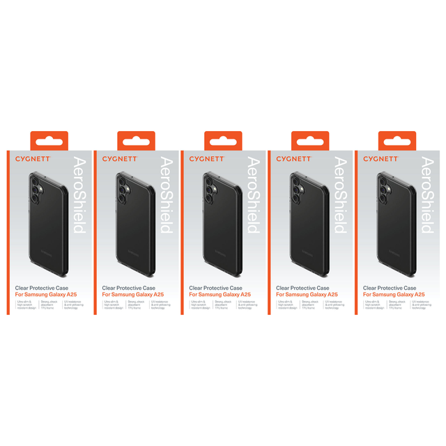 5x Cygnett AeroShield Case for Samsung Galaxy A25 Bulk Pack - Clear (Slim TPU Shock Absorbent)