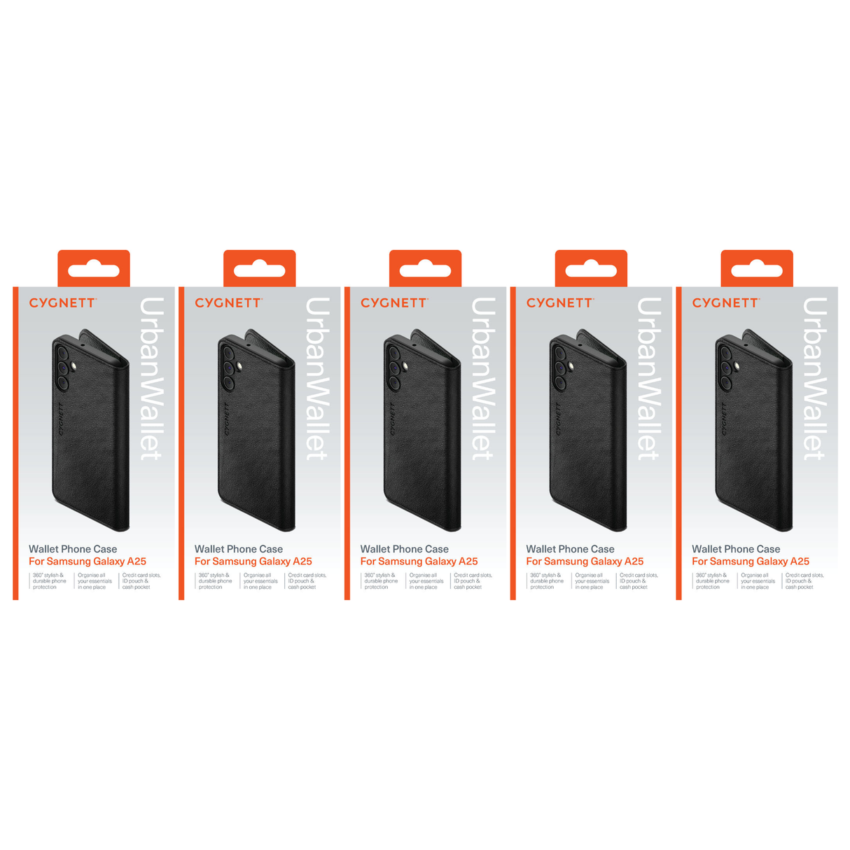 5x Cygnett UrbanWallet Case for Samsung Galaxy A25 Bulk Pack - Black (Card Slots Stand)