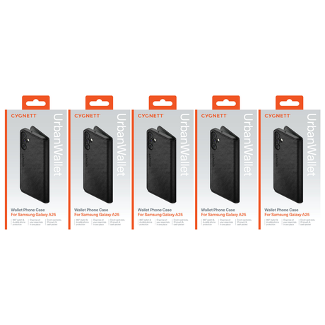 5x Cygnett UrbanWallet Case for Samsung Galaxy A25 Bulk Pack - Black (Card Slots Stand)