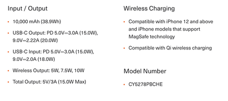 Cygnett Magnetic Wireless Power Bank 10K Magsafe Compatible - Black