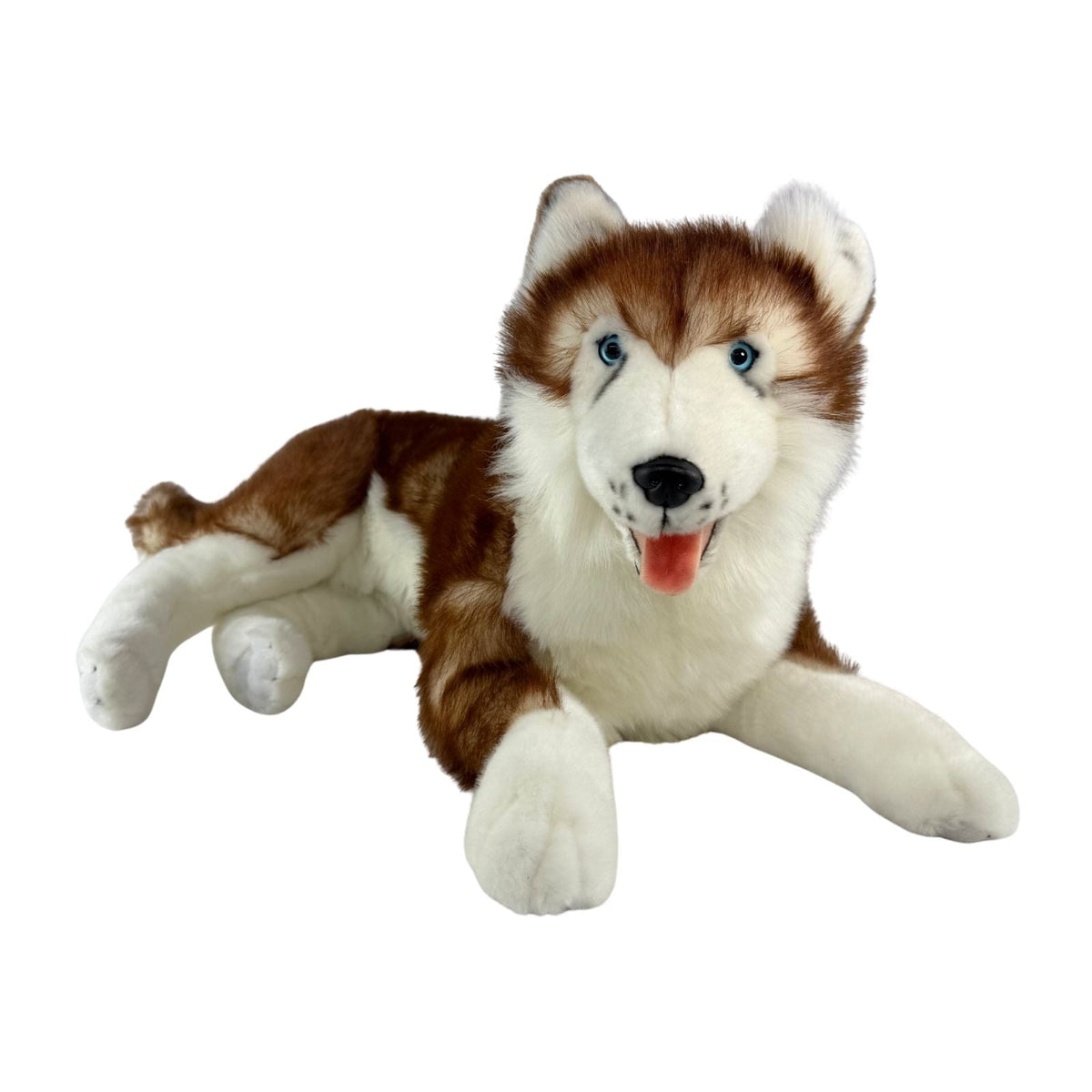 Bocchetta Cade 62cm Lying Husky with Satin Pocket Plush Toy - Red (Realistic Stuffed Animal Dog Gift)