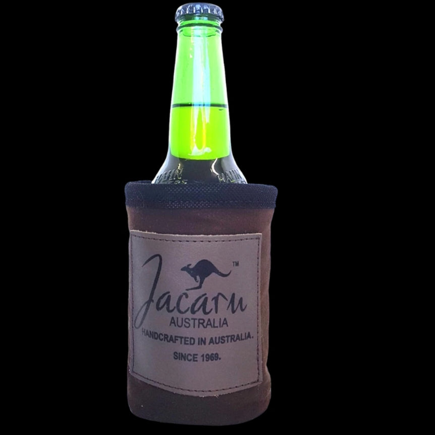 Jacaru 5069 Oilskin Stubby Holder with Brass Clip - Wool Lined (Made in Australia)