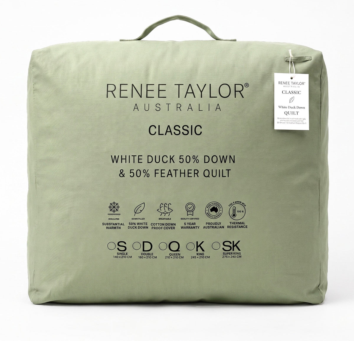 Renee Taylor Classic 50% White Duck Down & Feather Quilt (Cotton Cover, Box Stitched)