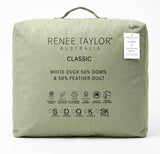 Renee Taylor Classic 50% White Duck Down & Feather Quilt (Cotton Cover, Box Stitched)